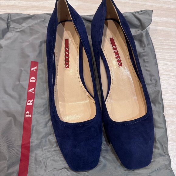 Never Worn Prada - Blue Suede Ballet Wedges - Size 38.5 - Picture 1 of 4